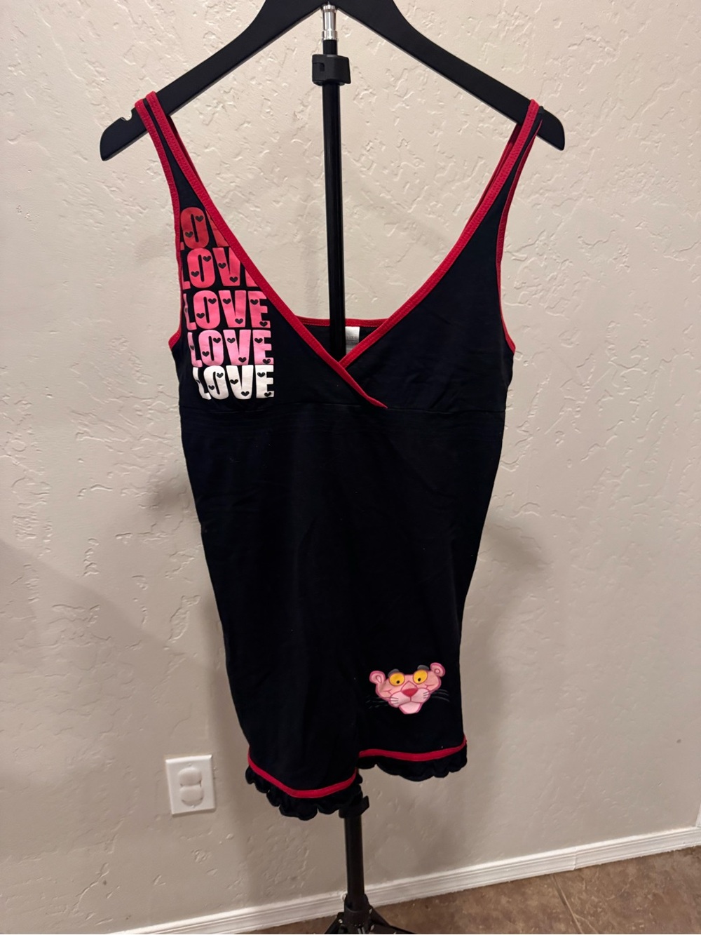 Y2K Babydoll Dress with Pink Panther Accent Ruffle Hem